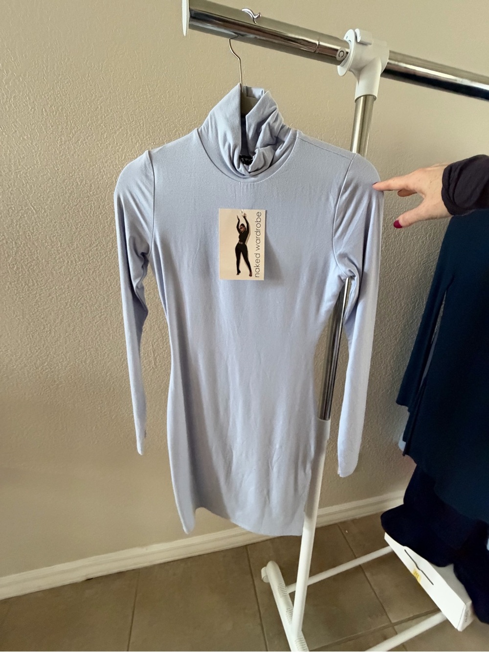 Light Blue Turtleneck Long Sleeve tight Women's dress